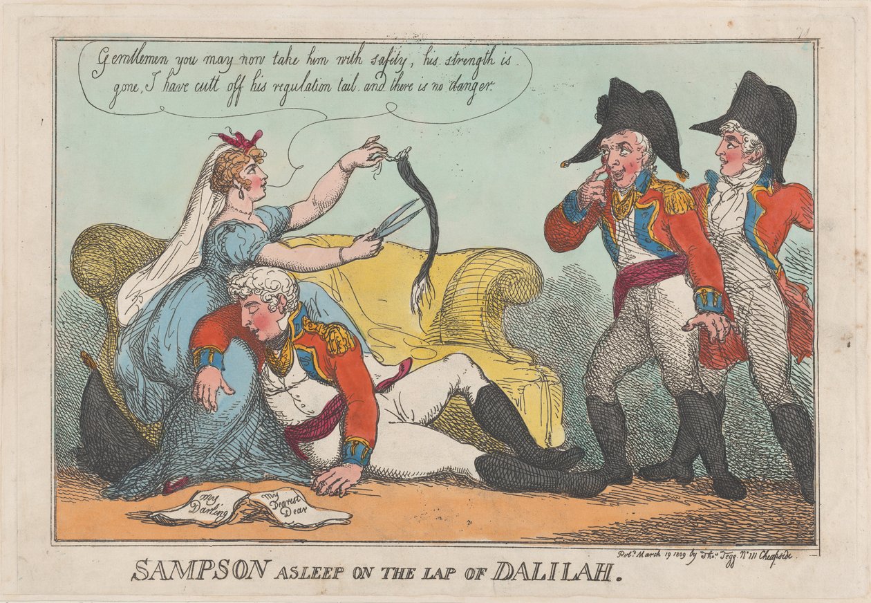 Sampson sover på fanget av Dalilah, 19. mars 1809., 19. mars 1809. av Thomas Rowlandson