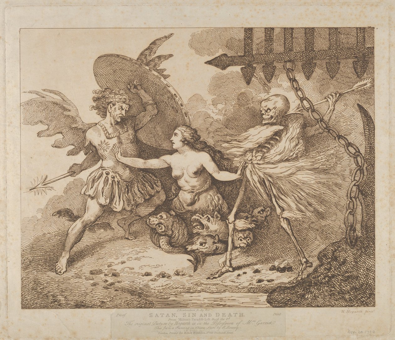 Satan, synd og død Paradise Lost, bok den andre, etter 1790., etter 1790. av Thomas Rowlandson