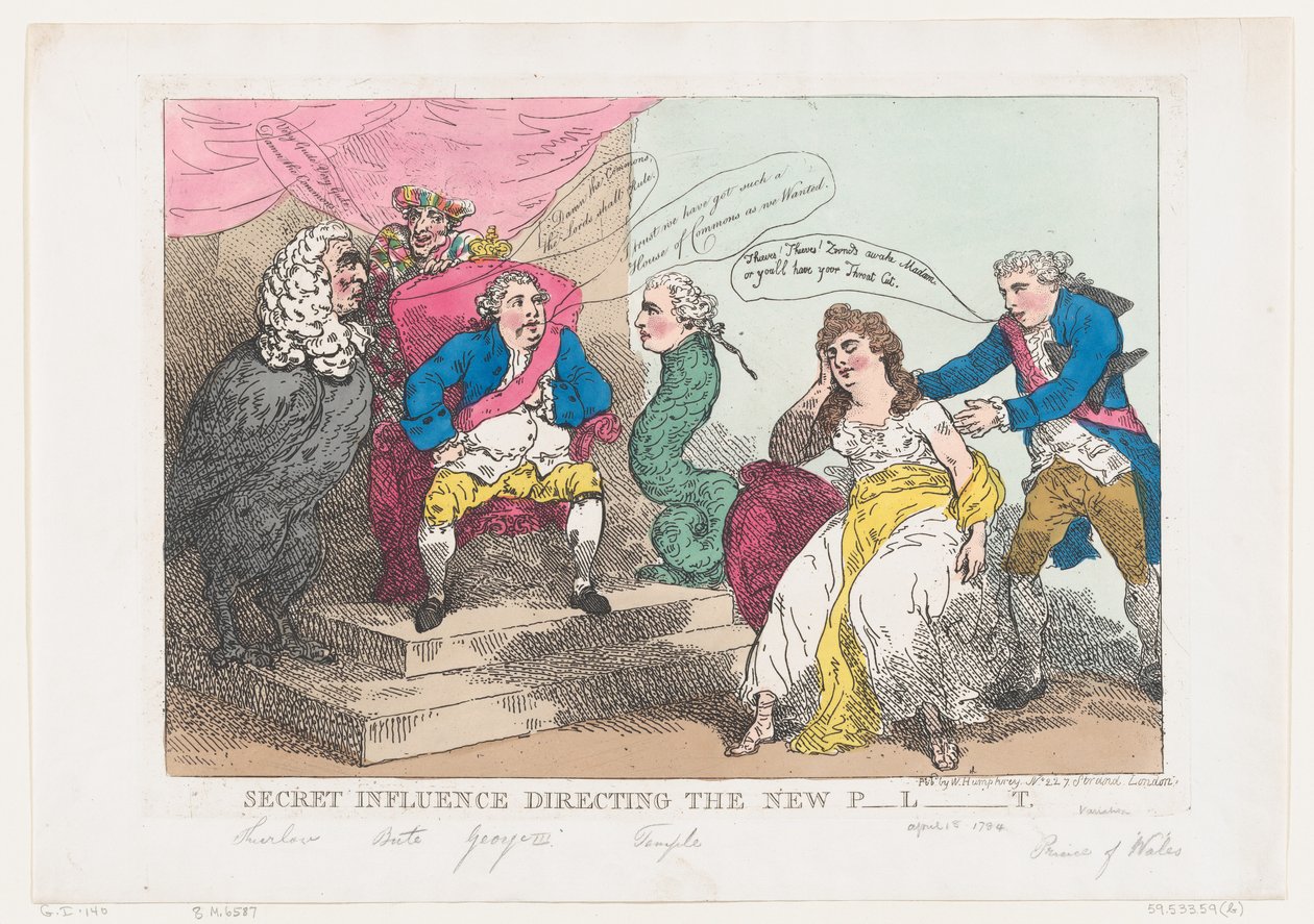 Secret Influence Directing The New P-l-t [Parliament], 18. mai 1784., 18. mai 1784. av Thomas Rowlandson
