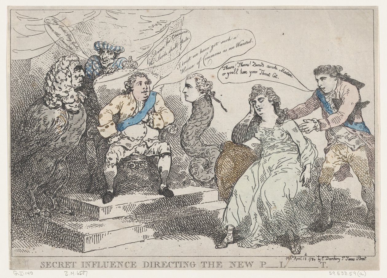 Secret Influence Directing The New P-l-t [Parliament], 18. mai 1784., 18. mai 1784. av Thomas Rowlandson