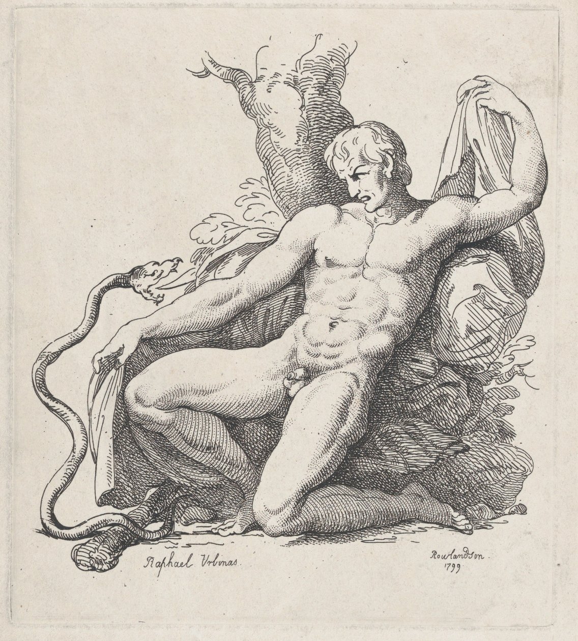 Slang angriper en naken mann, 1799., 1799. av Thomas Rowlandson