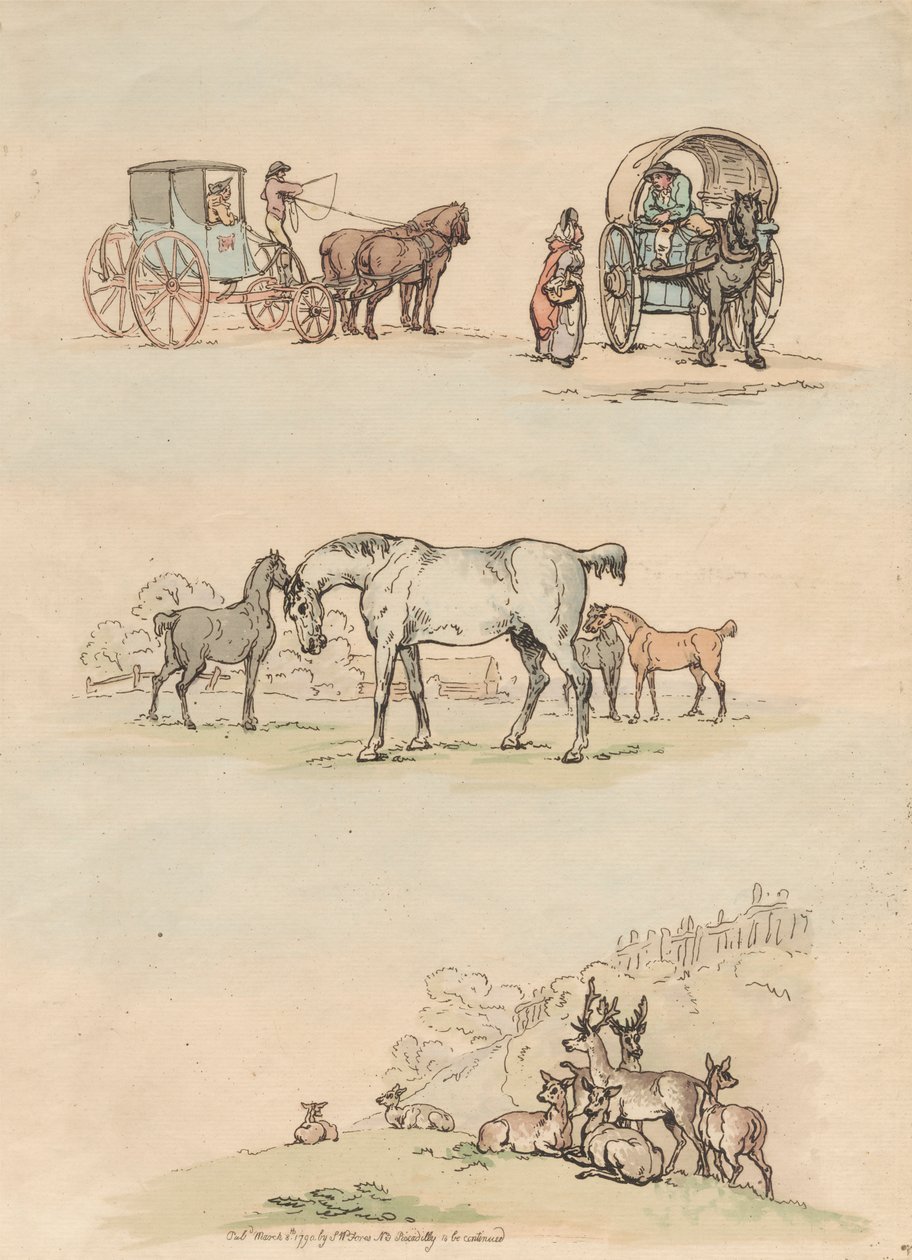 Sett med seksten: konturer av figurer og landskap av Thomas Rowlandson