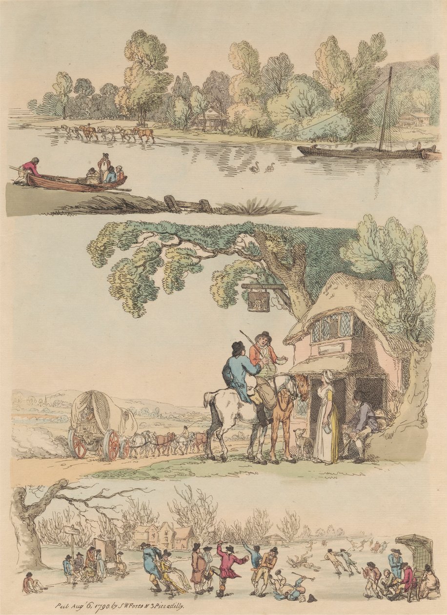 Sett med seksten: konturer av figurer og landskap av Thomas Rowlandson