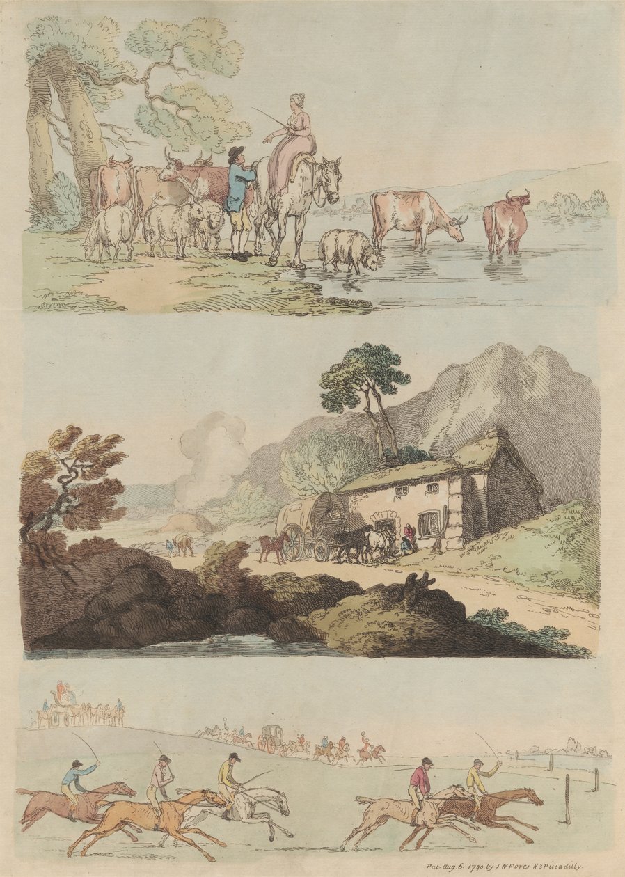 Sett med seksten: konturer av figurer og landskap av Thomas Rowlandson