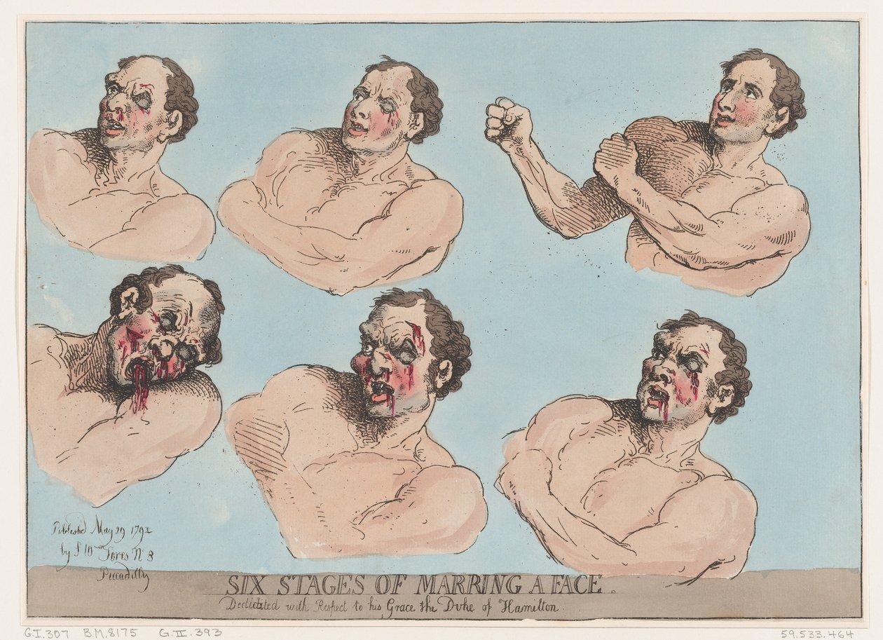Seks stadier av marring a face, 29. mai 1792., 29. mai 1792. av Thomas Rowlandson