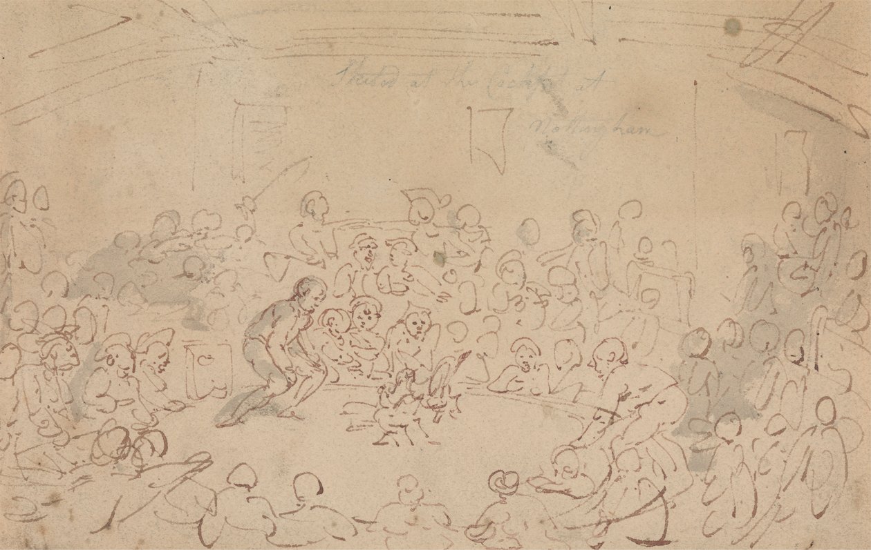Skissert ved cockpiten, Nottingham av Thomas Rowlandson