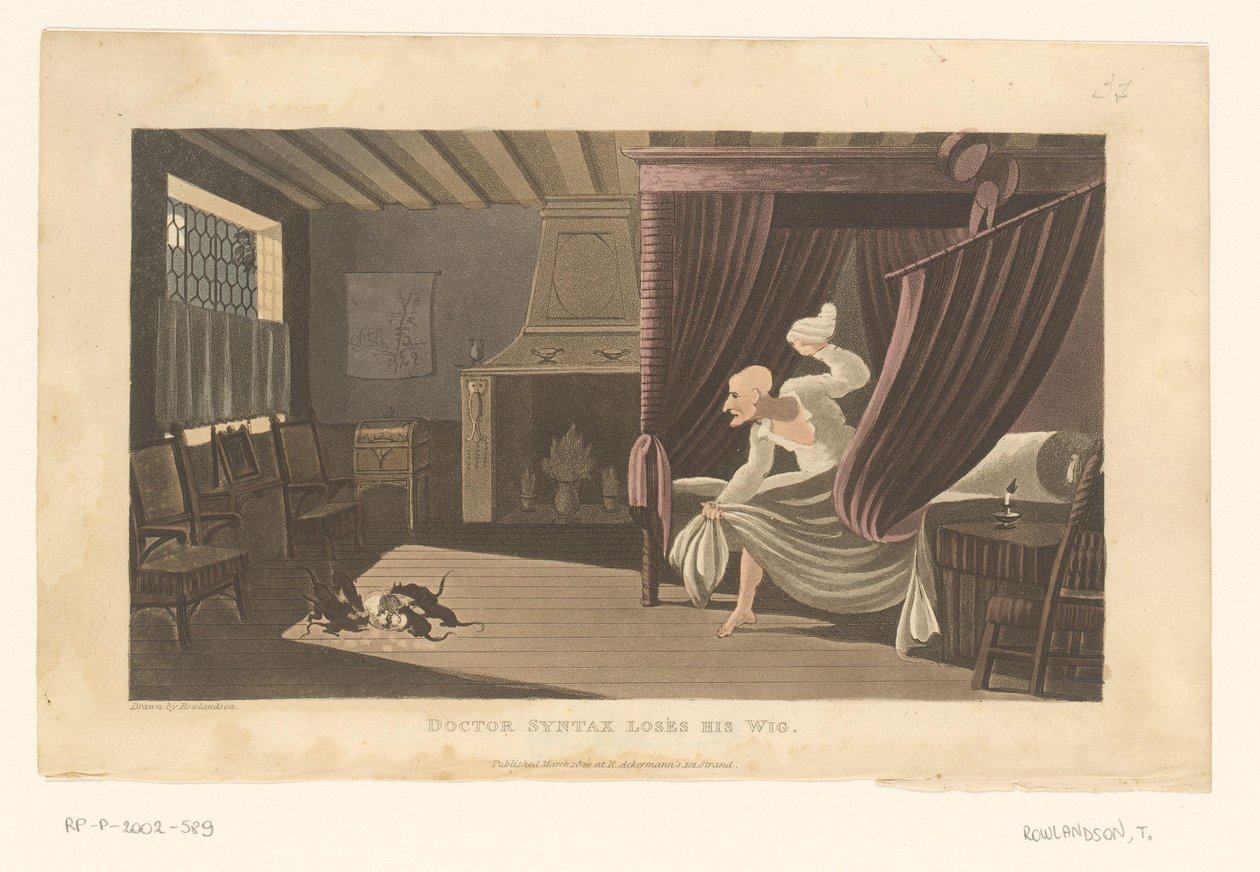 Soverom med rotter som spiser opp parykken til Doctor Syntax av Thomas Rowlandson