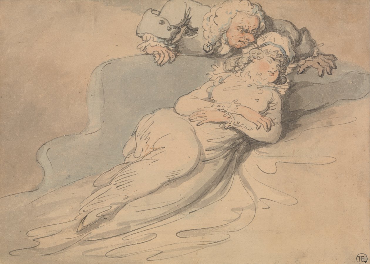 Sovende kvinne sett av en mann av Thomas Rowlandson
