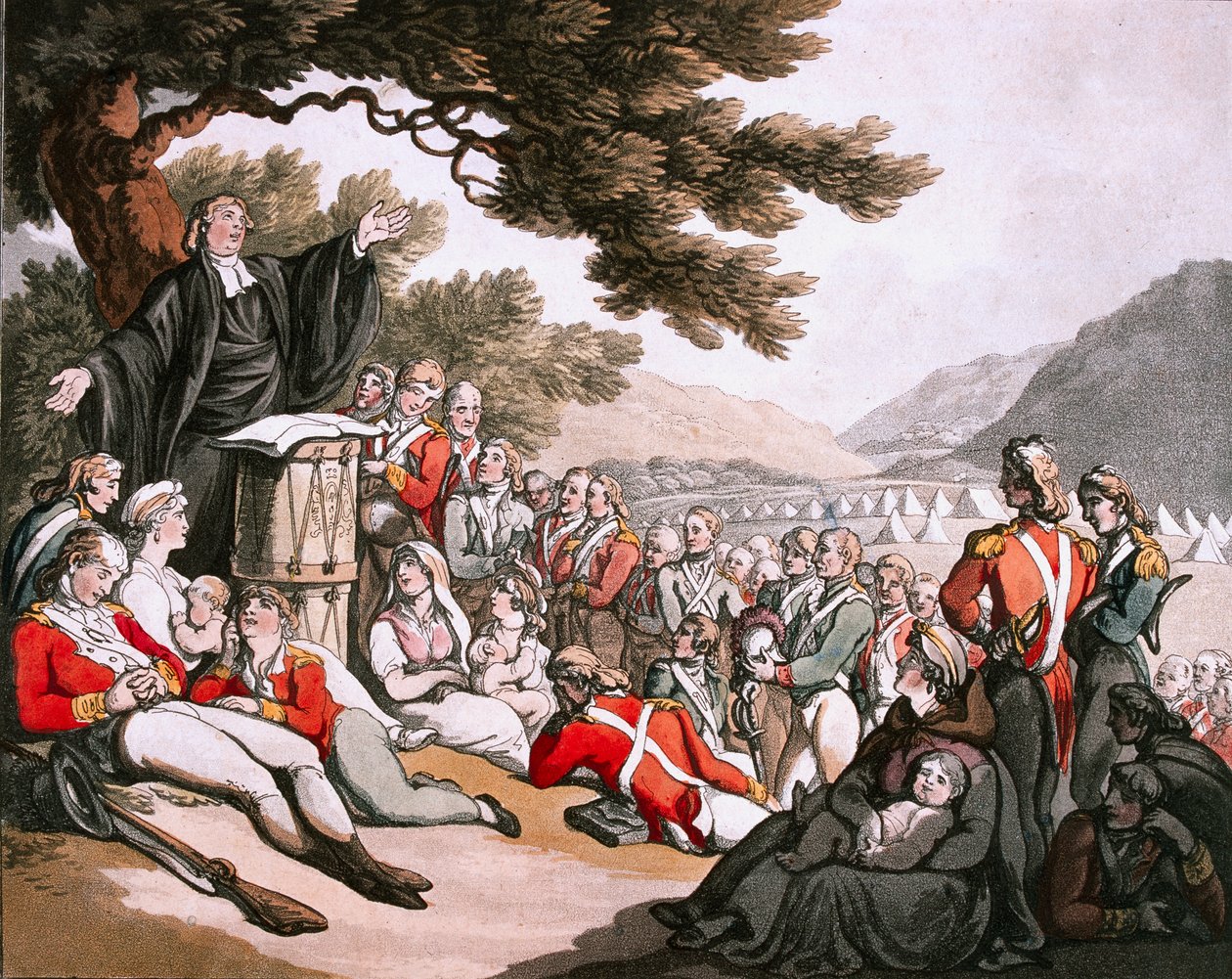 Soldater som deltar på gudstjeneste, 1798 ca av Thomas Rowlandson