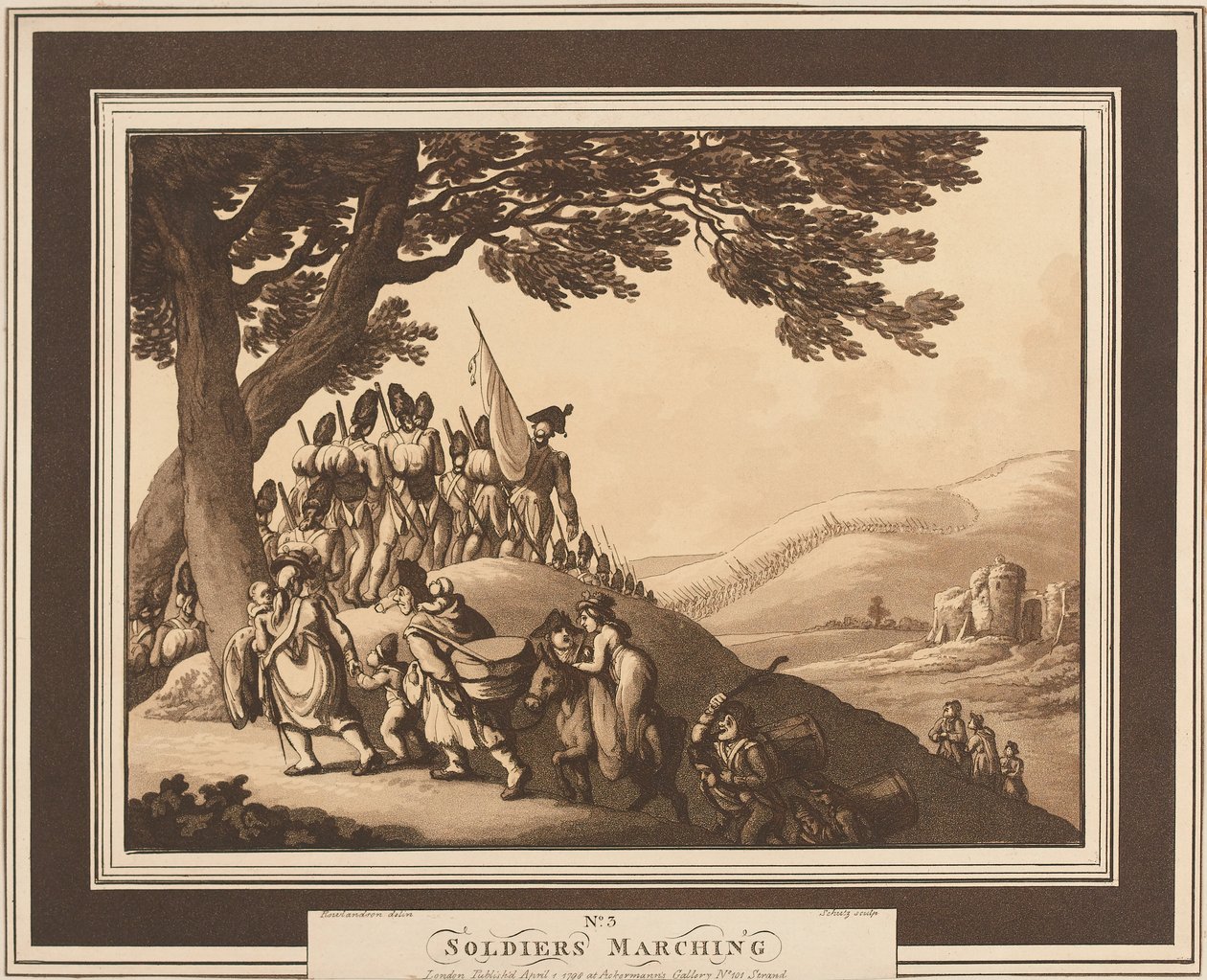 ?Soldater som marsjerer?, ca. 1798 av Thomas Rowlandson
