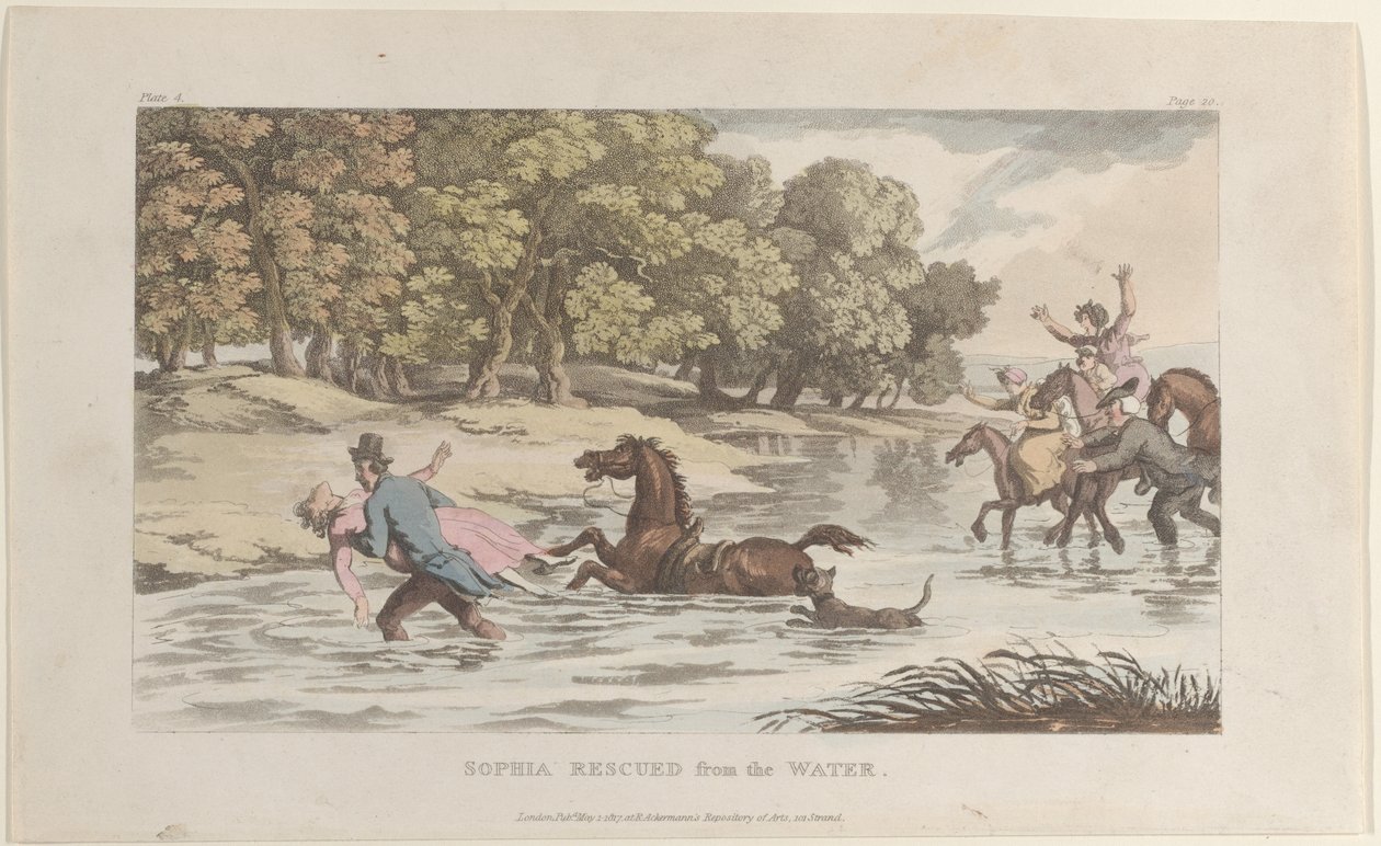 Sophia reddet fra vannet, fra The Vicar of Wakefield, 1. mai 1817., 1. mai 1817. av Thomas Rowlandson