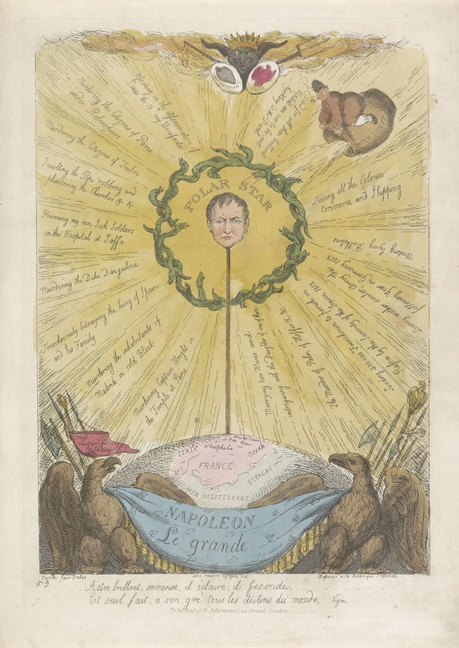Karikatyr med Napoleon som polstjernen, 1813 av Thomas Rowlandson