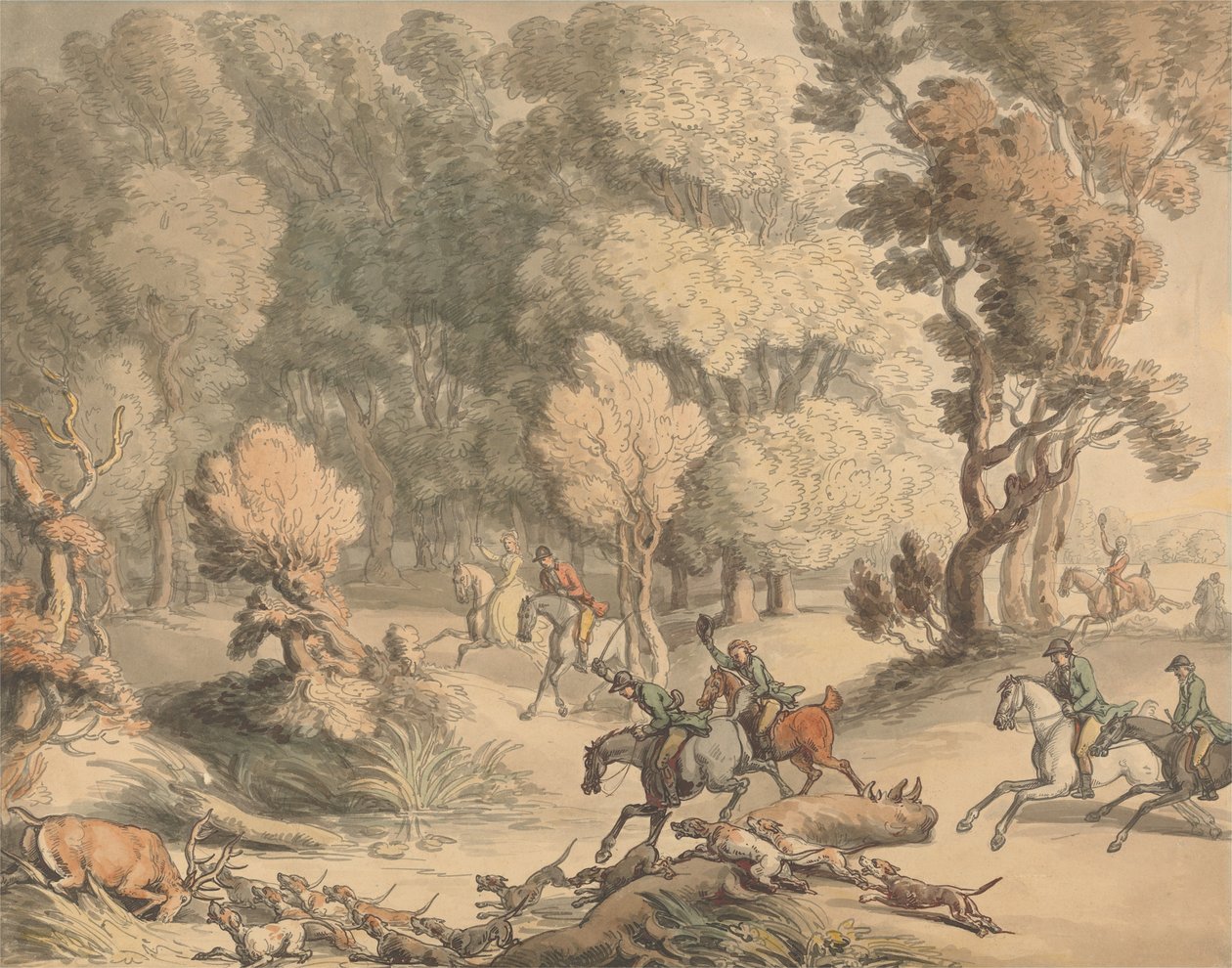 Hjort i knipe – Scene i nærheten av Taplow, Berks. av Thomas Rowlandson