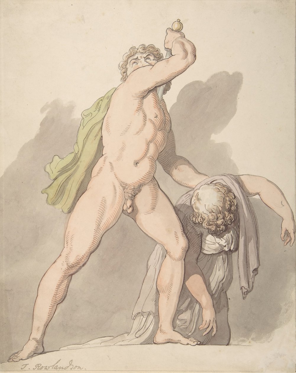 Stående naken mann som støtter besvimende kvinne Ludovisi Gallia i Uffizi, 1780-1827. av Thomas Rowlandson