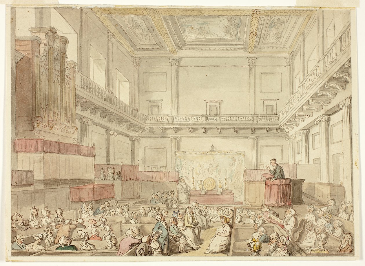 Studie for Royal Chapel, Whitehall, fra Microcosm of London av Thomas Rowlandson