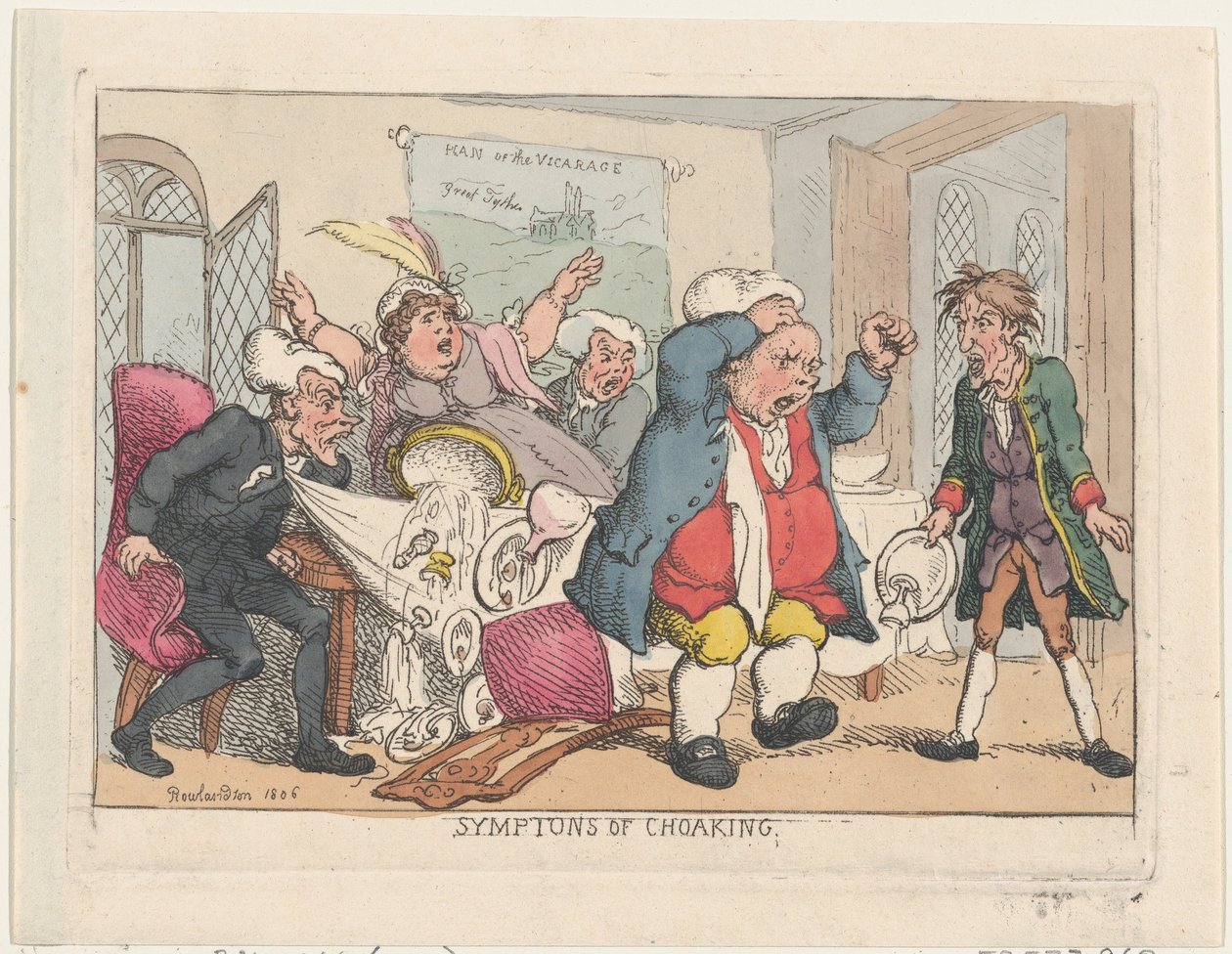Symptoms of Choaking, pub fra 1806. 25. august 1808., 1806 pub. 25. august 1808. av Thomas Rowlandson