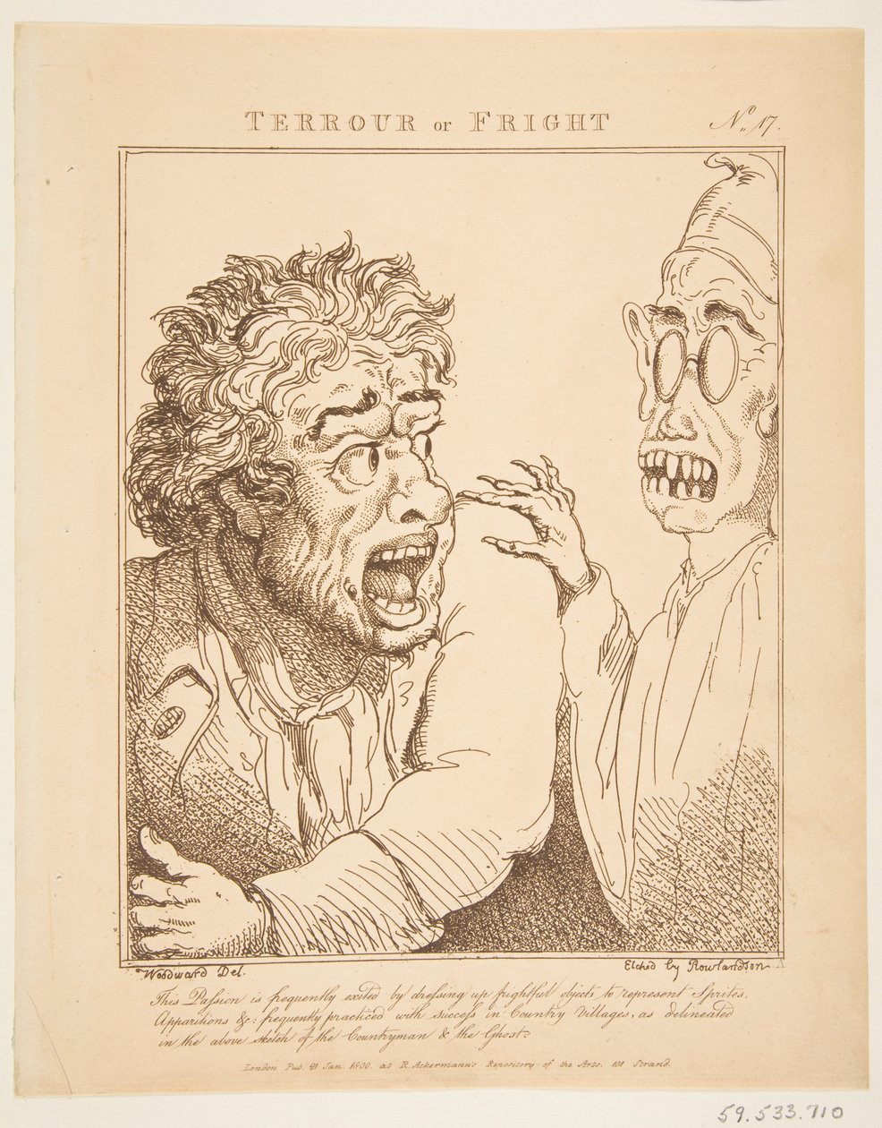 Terror eller Fright Le Brun Travested, eller Caricatures of the Passions, 21. januar 1800. av Thomas Rowlandson