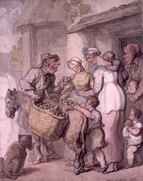 Epleleverandøren: Baking og koking av epler av Thomas Rowlandson