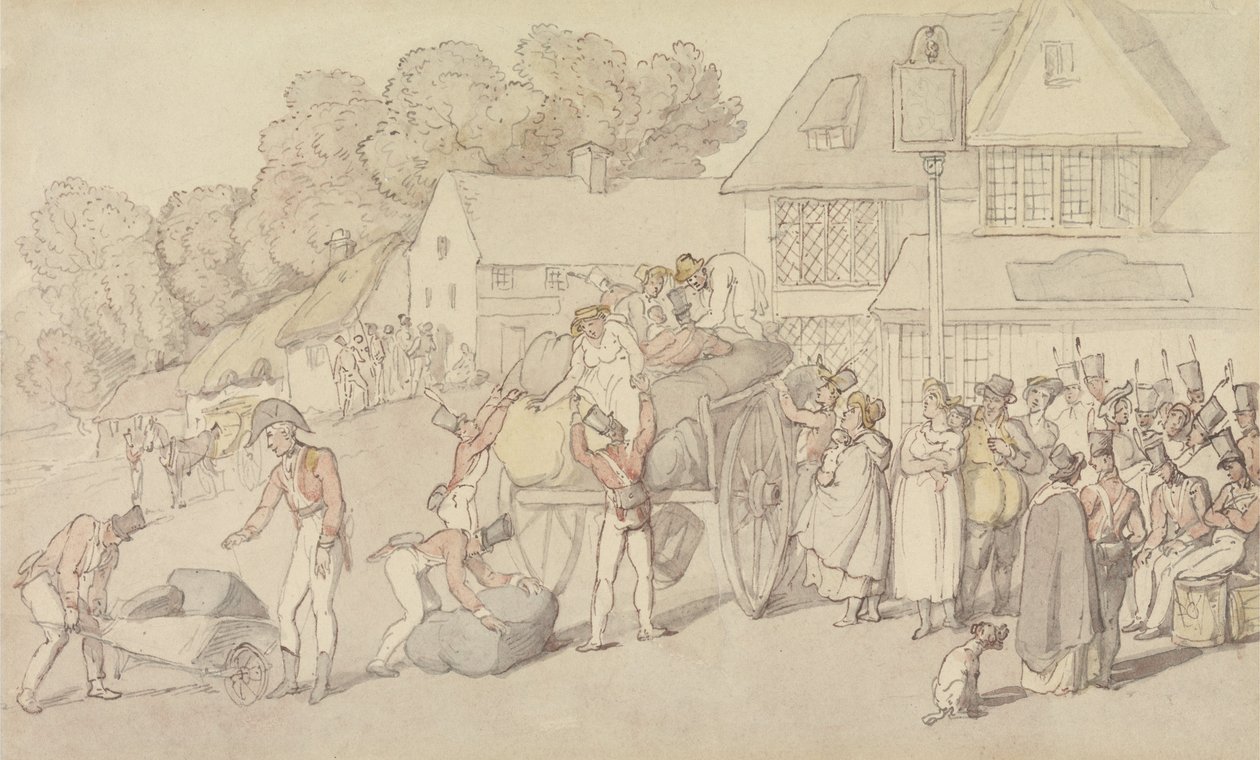 Ankomsten av en militsavdeling til et vertshus av Thomas Rowlandson