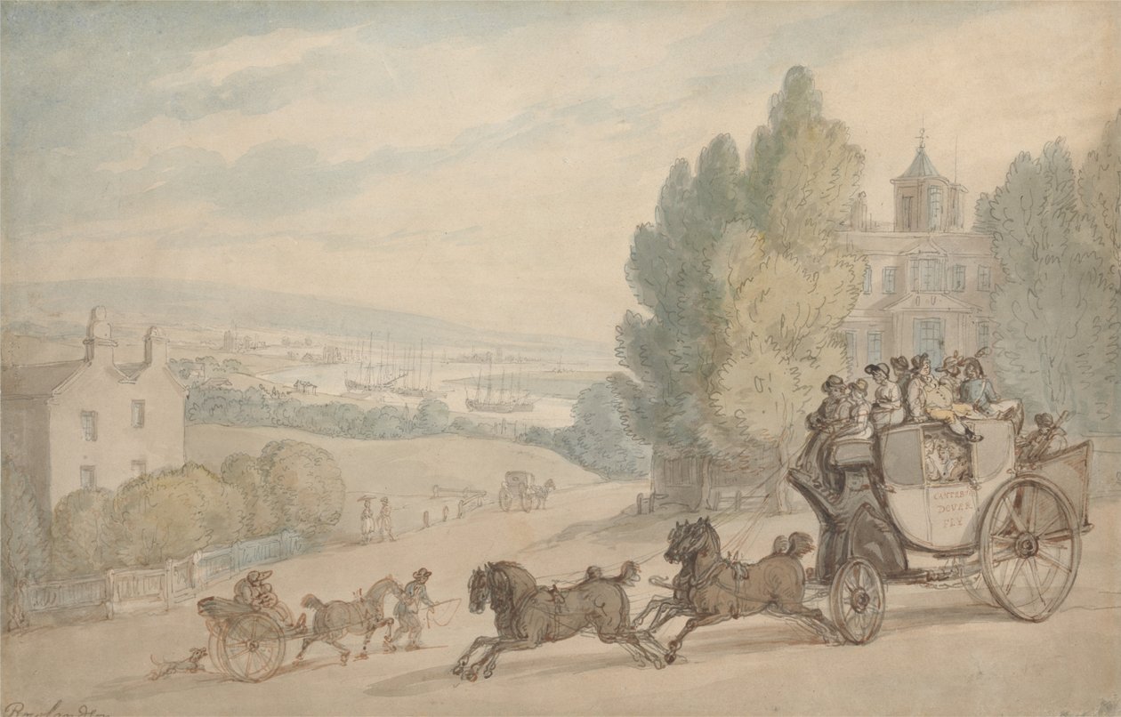 Diligencen mellom Canterbury og Dover passerer Vanbrugh Castle av Thomas Rowlandson