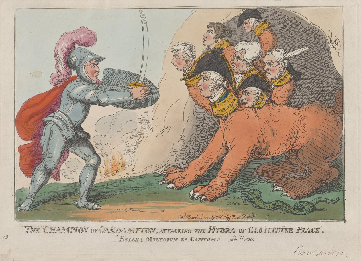The Champion of Oakhampton, Attacking the Hydra of Gloucester Place, 15. mars 1809., 15. mars 1809 av Thomas Rowlandson