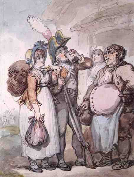"The Charms of a Red Coat" (penn, akvarell og blyant på papir) av Thomas Rowlandson