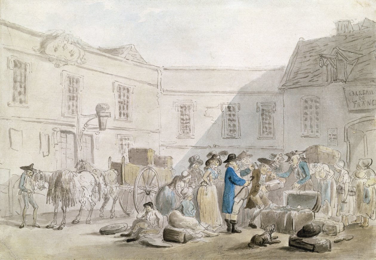 Tollhuset i Boulogne (wc med penn og grått blekk over blyant på papir) av Thomas Rowlandson