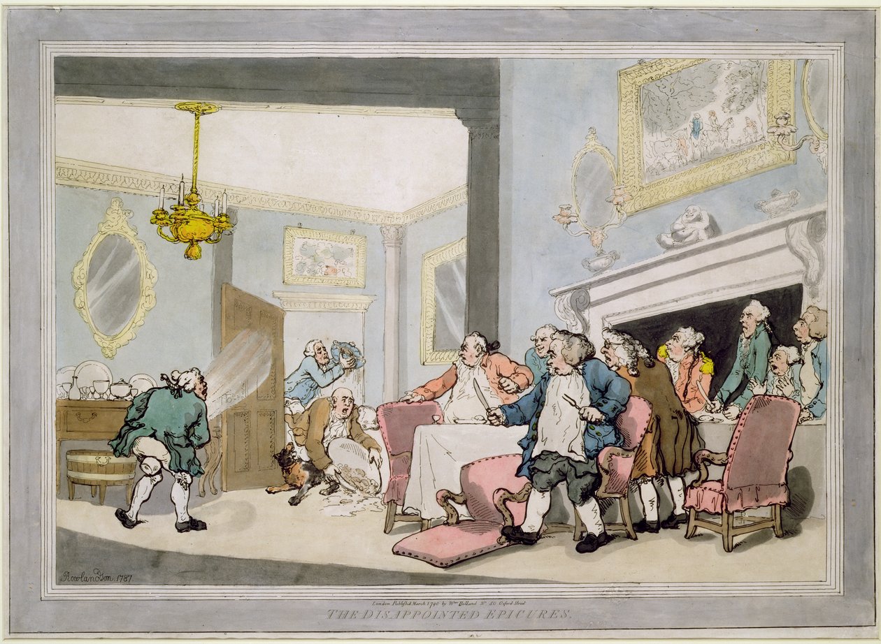 The Disappointed Epicures, pub. av William Holland, 1790 (farget etsning) av Thomas Rowlandson
