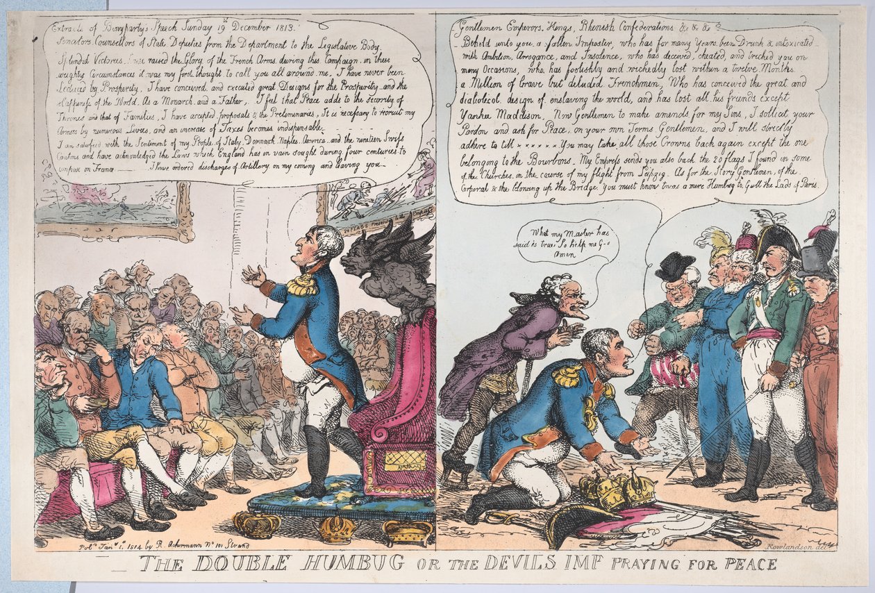 The Double Humbug or the Devils Imp Praying for Peace, 1. januar 1814., 1. januar 1814. av Thomas Rowlandson