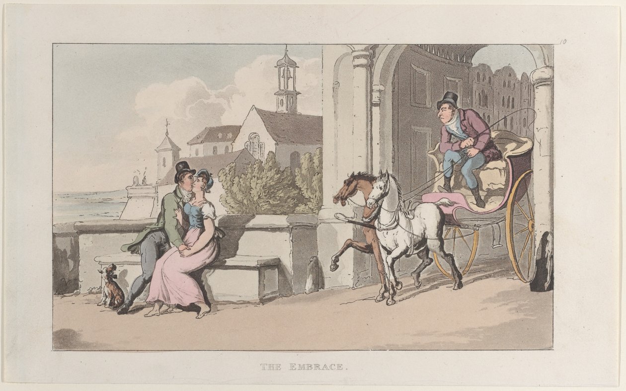 The Embrace, fra Journal of Sentimental Travels in the Southern Provinces of France, ..., 1817-21. av Thomas Rowlandson