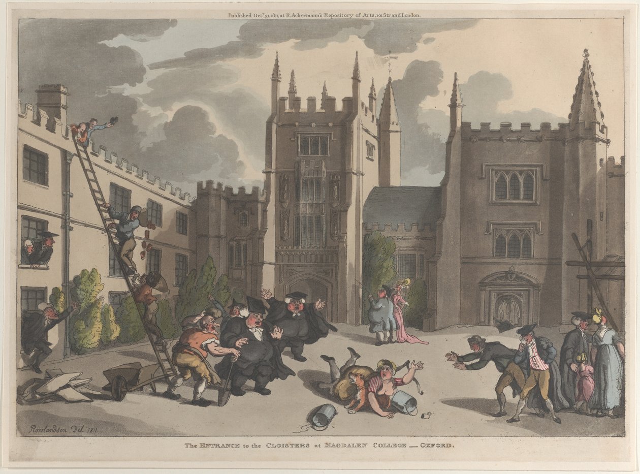 Inngangen til Cloisters ved Magdalen College, Oxford, 31. oktober 1811., 31. oktober 1811. av Thomas Rowlandson