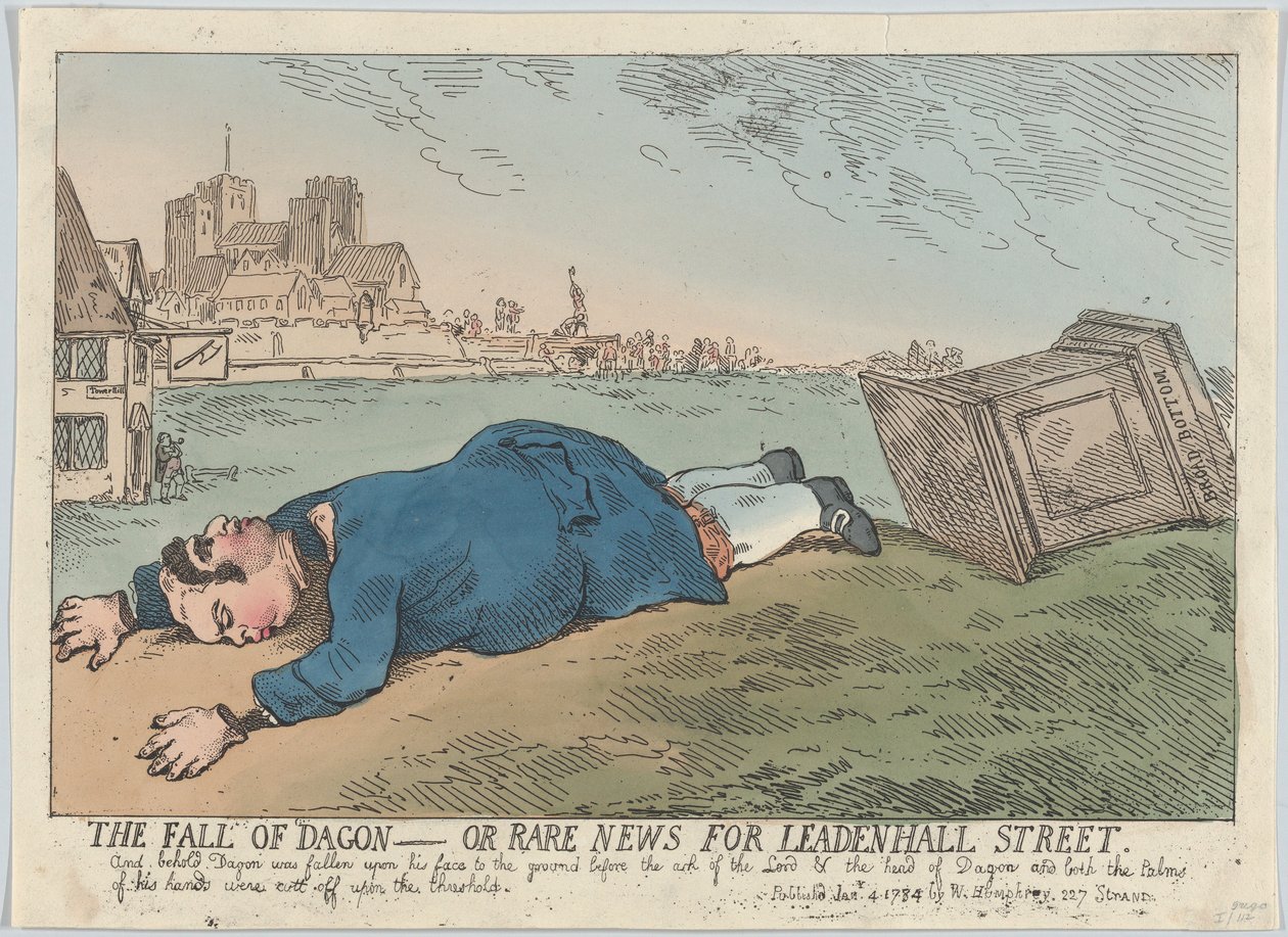 The Fall of Dagon - Eller sjeldne nyheter for Leadenhall Street, 4. januar 1784., 4. januar 1784. av Thomas Rowlandson