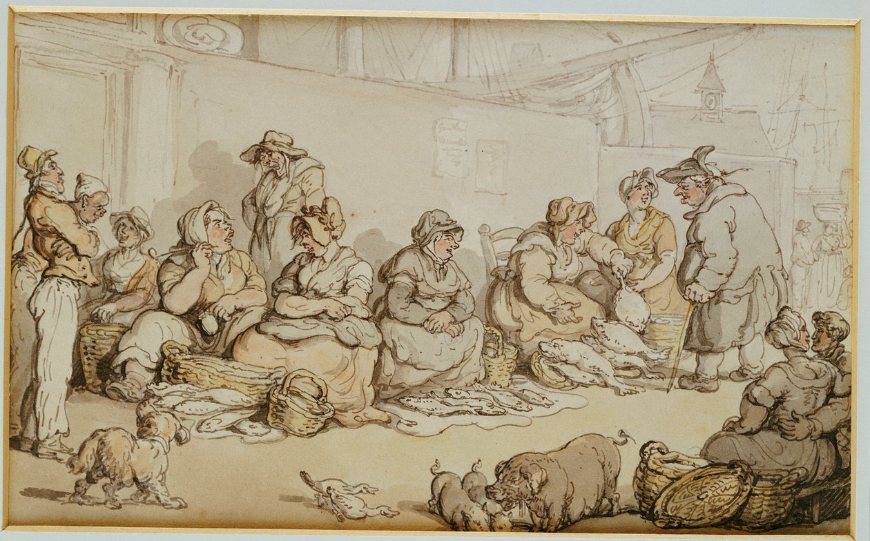 Fiskemarkedet, Grimsby av Thomas Rowlandson