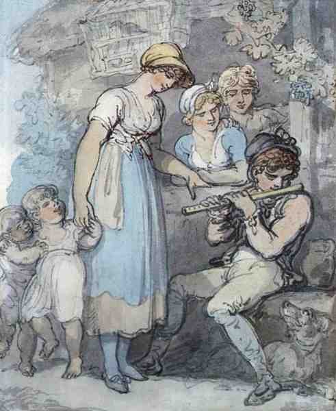 Fløytespilleren (penn, akvarell og blyant på papir) av Thomas Rowlandson