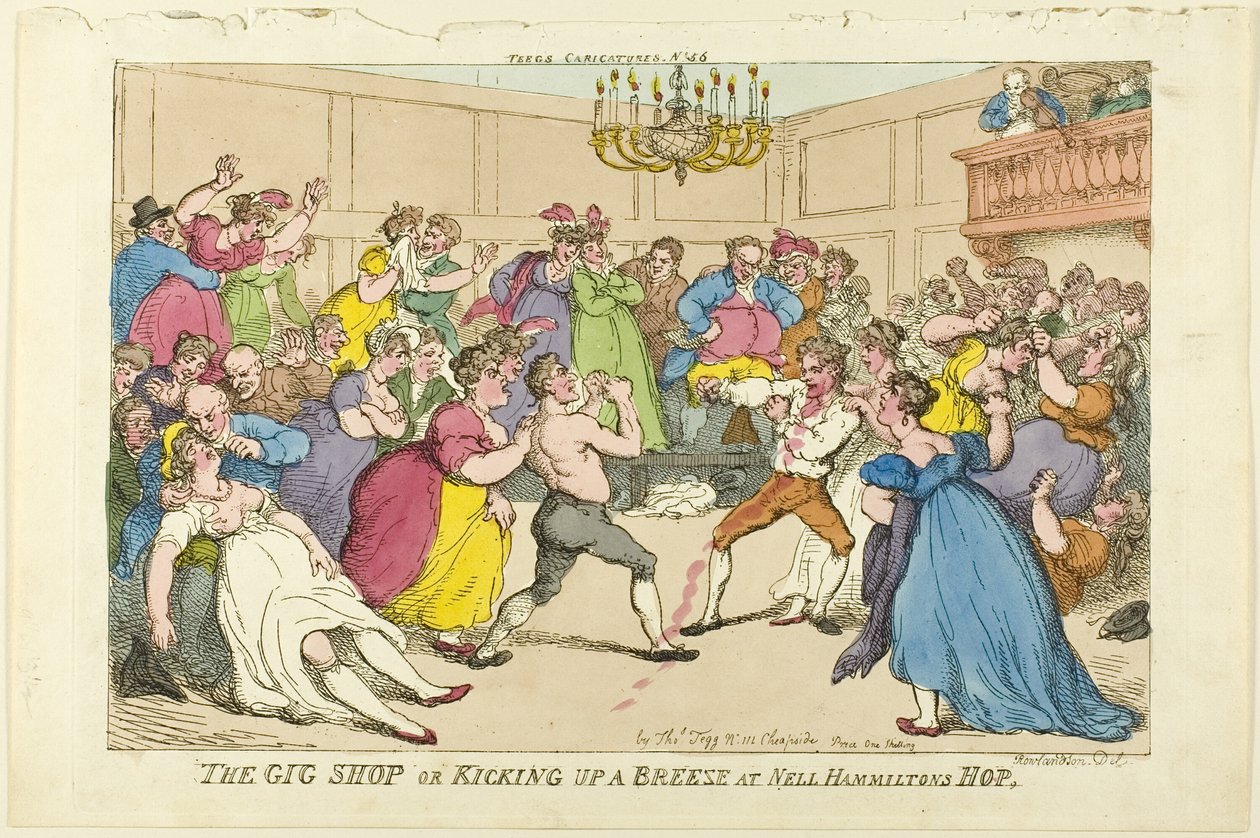 The Gig Shop eller Kicking up a Breeze på Nell Hammiltons Hop av Thomas Rowlandson