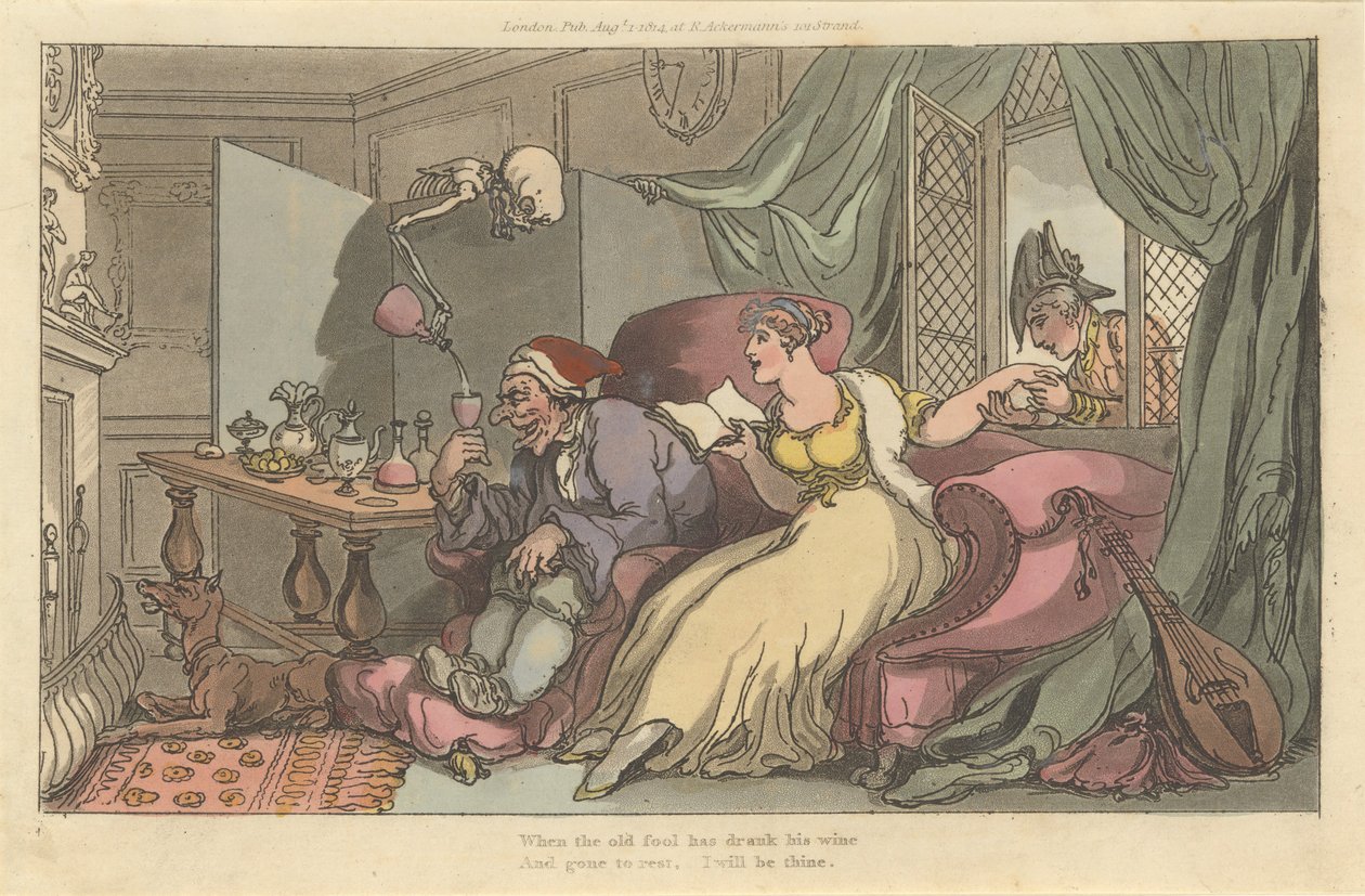 The Honey Moon The English Dance of Death, plate 13, 1. august 1814. av Thomas Rowlandson