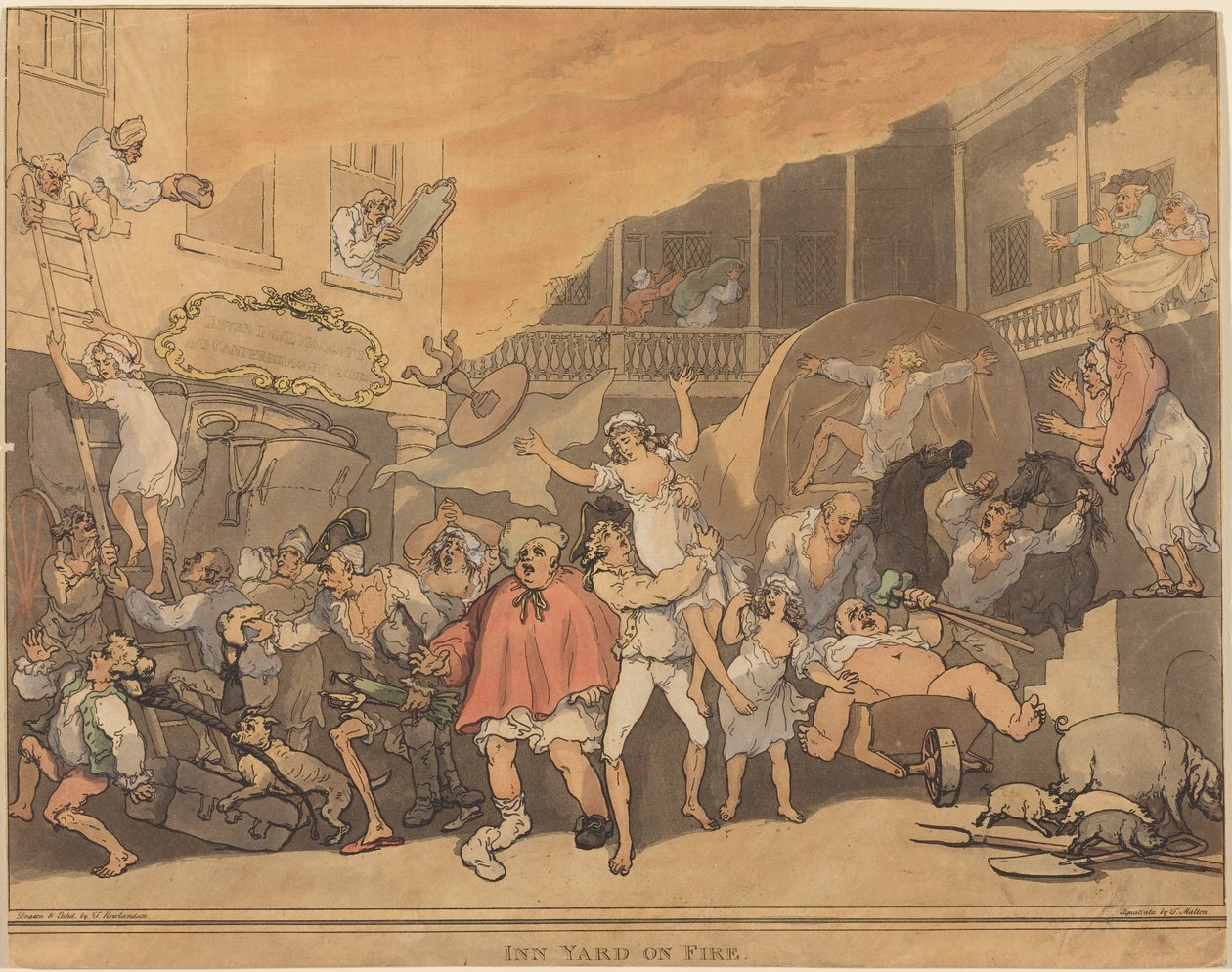 Gårdsplassen står i brann av Thomas Rowlandson