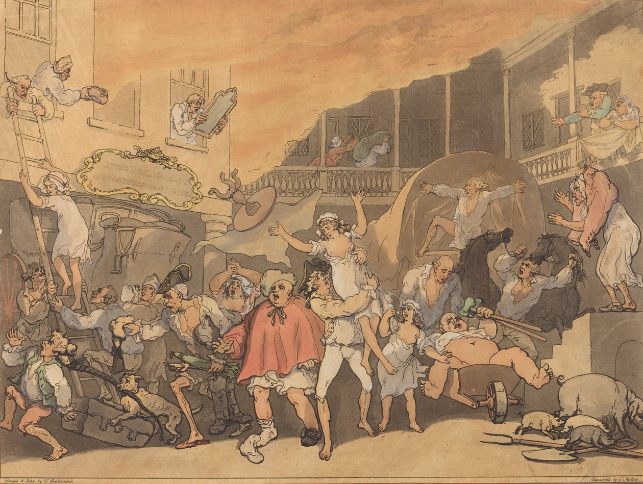 The Inn Yard on Fire, 1791. av Thomas Rowlandson
