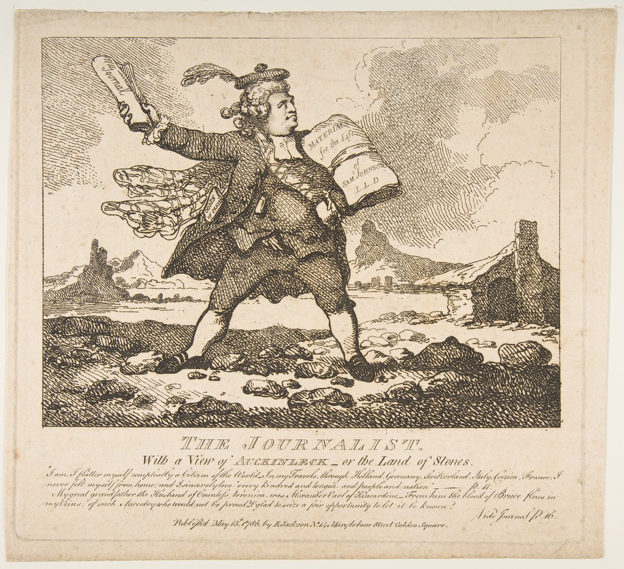 The Journalist, With a View of Auchinleck-or the Land of Stones Picturesque Beauty..., 15. mai 1786. av Thomas Rowlandson