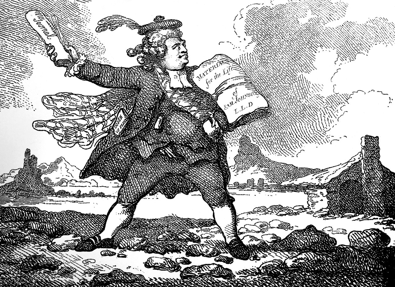 Journalisten med utsikt over Auchinleck eller The Land of Stones, ca 1786. av Thomas Rowlandson