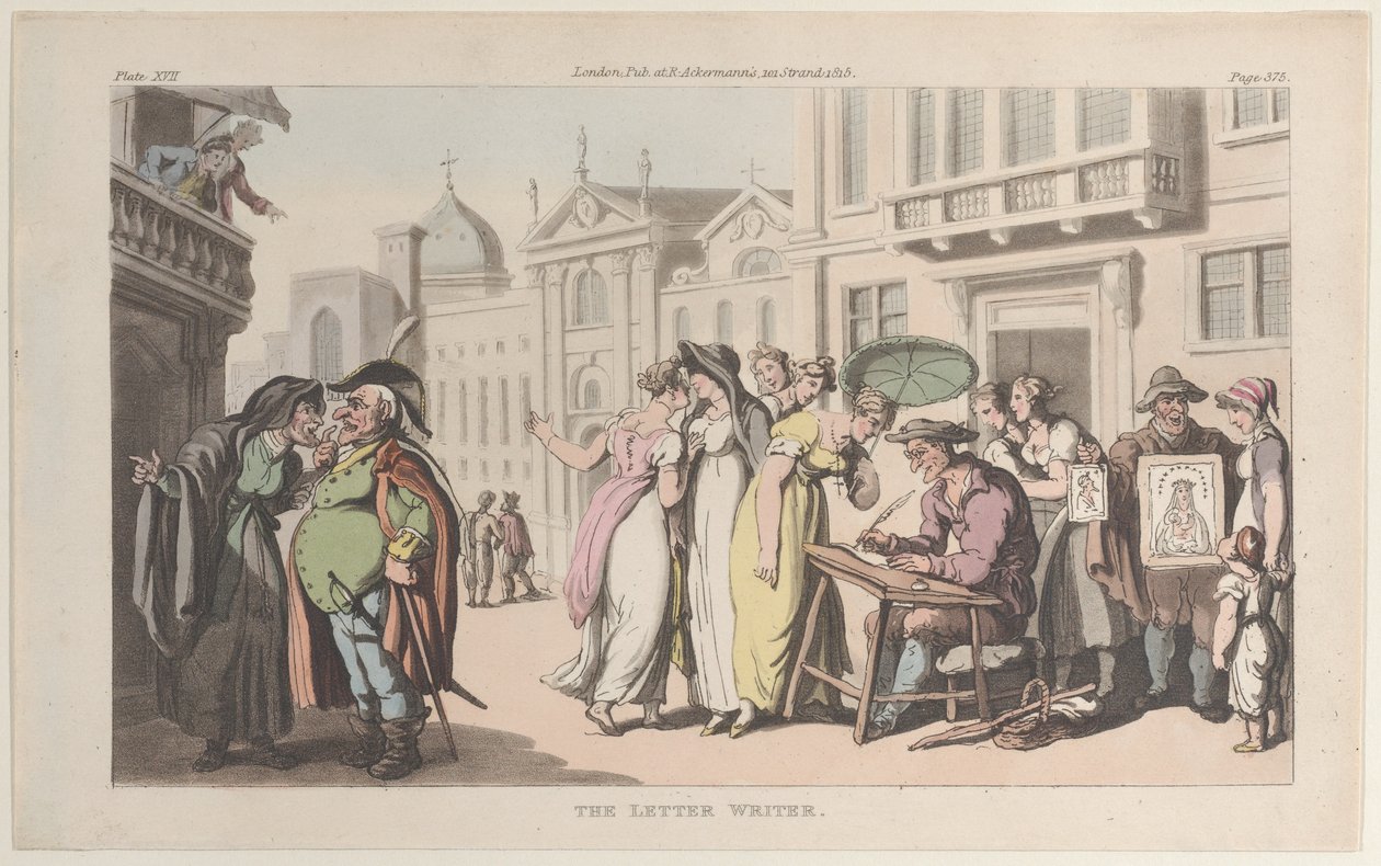 Brevskriveren, fra Napoli og Campagna Felice: i en serie med brevannonse..., 1. juni 1815. av Thomas Rowlandson