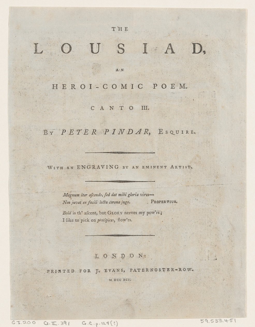 The Lousiaden av Peter Pindar, Frontispice, 1787., 1787. av Thomas Rowlandson