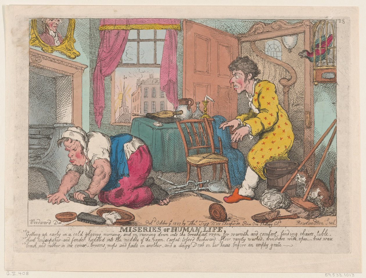 Menneskelivets elendighet: Å stå opp tidlig i en kald mørk morgen...før ..., 9. oktober 1807. av Thomas Rowlandson
