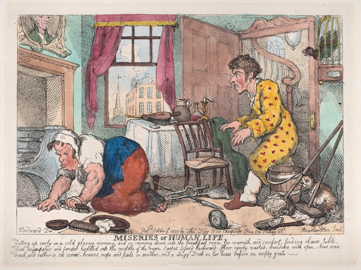Menneskelivets elendighet: Å stå opp tidlig i en kald mørk morgen...før ..., 9. oktober 1807. av Thomas Rowlandson
