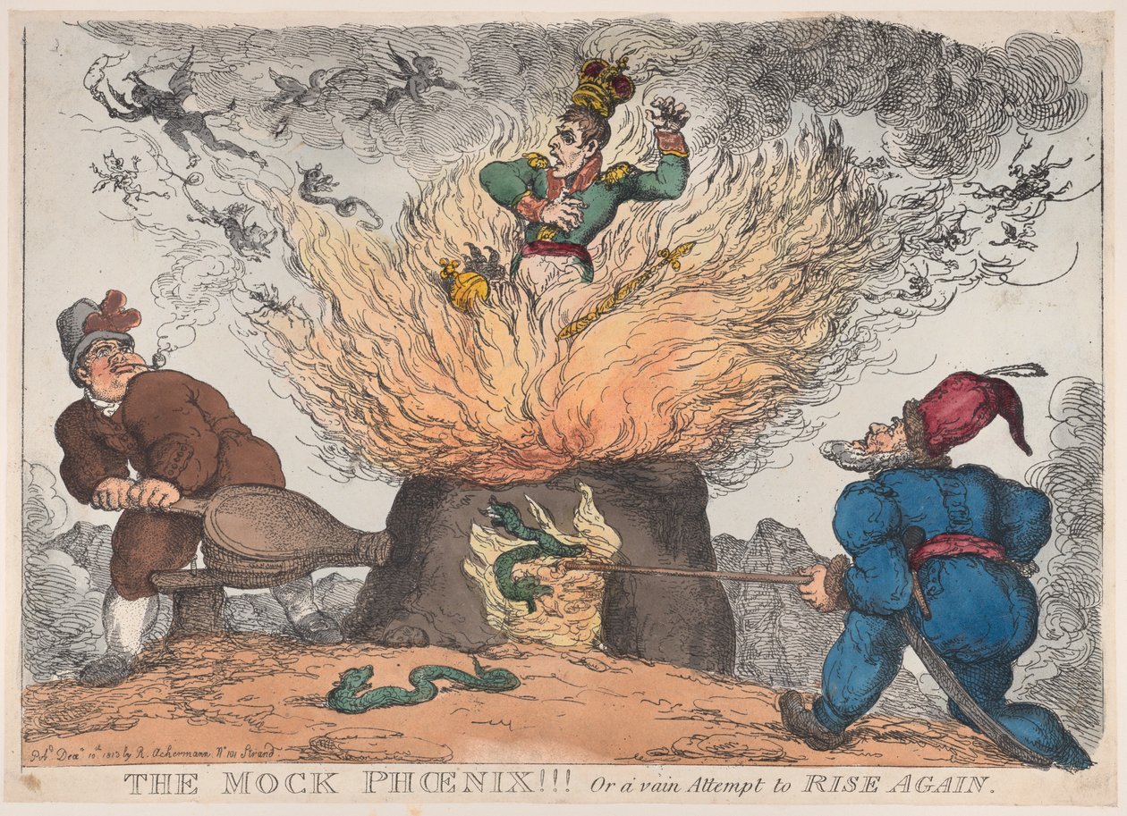 The Mock Phoenix!!! Eller et forgjeves forsøk på å reise seg igjen, 10. desember 1813., 10. desember 1813. av Thomas Rowlandson