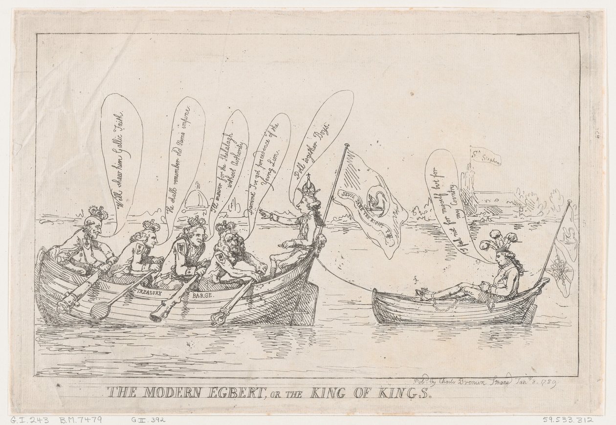 Den moderne Egbert, eller Kongenes konge, 8. januar 1789., 8. januar 1789. av Thomas Rowlandson