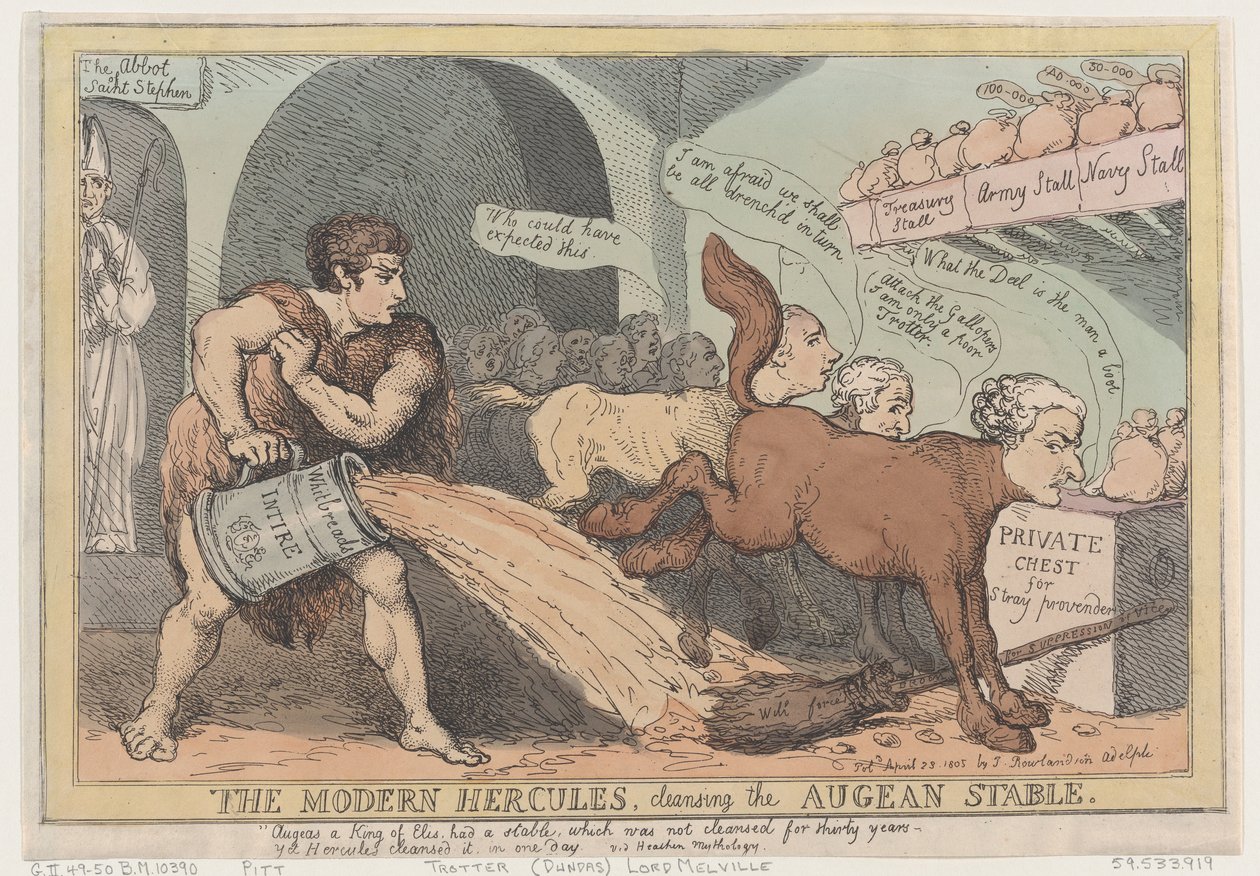 The Modern Hercules, Cleansing the Augian Stall, 23. april 1805., 23. april 1805. av Thomas Rowlandson