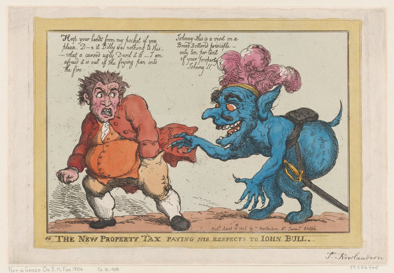 Den nye eiendomsskatten som respekterer John Bull, 16. april 1806., 16. april 1806. av Thomas Rowlandson