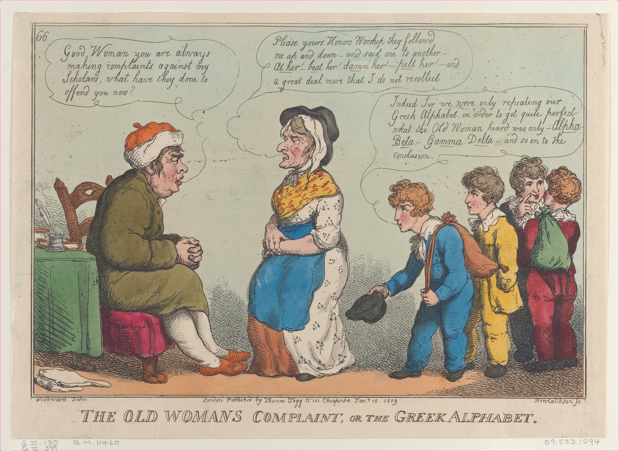 The Old Womans Complaint, eller det greske alfabetet, 15. januar 1809., 15. januar 1809. av Thomas Rowlandson