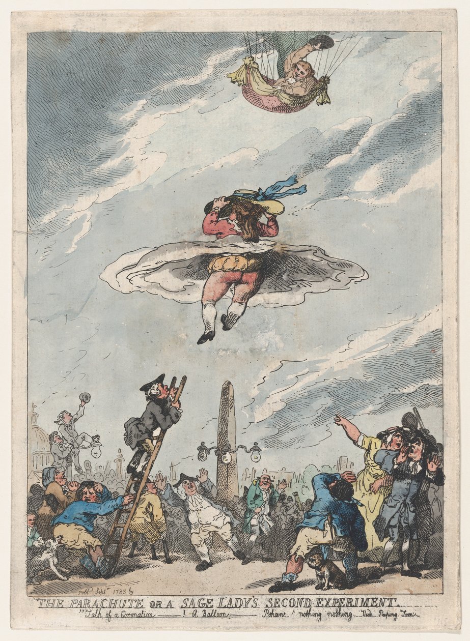 Fallskjermen eller en vismanns dames andre eksperiment, september 1785., september 1785. av Thomas Rowlandson